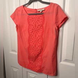 LOFT Vibrant Coral Eyelet Accent Blouse